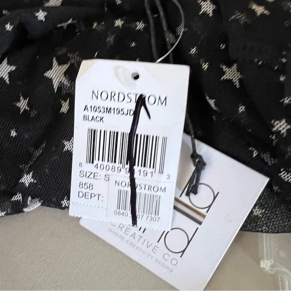 La La Land Black Star Print Sheer Mesh Mock Neck Size Small New - Picture 7 of 8